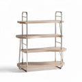 Wooden four-tier shelf with stainless steel frame for home organization 80 x 30 x 120cm