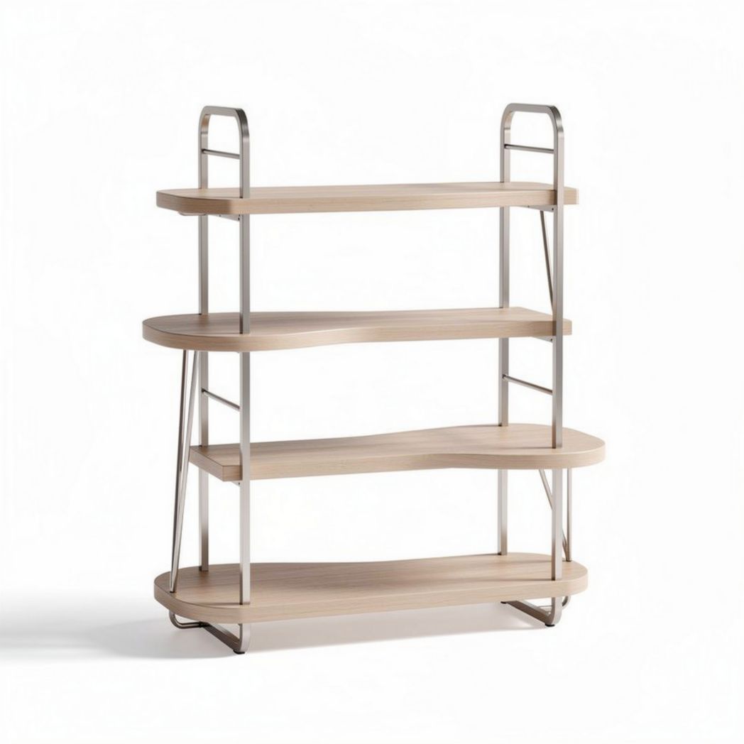 Wooden four-tier shelf with stainless steel frame for home organization 80 x 30 x 120cm