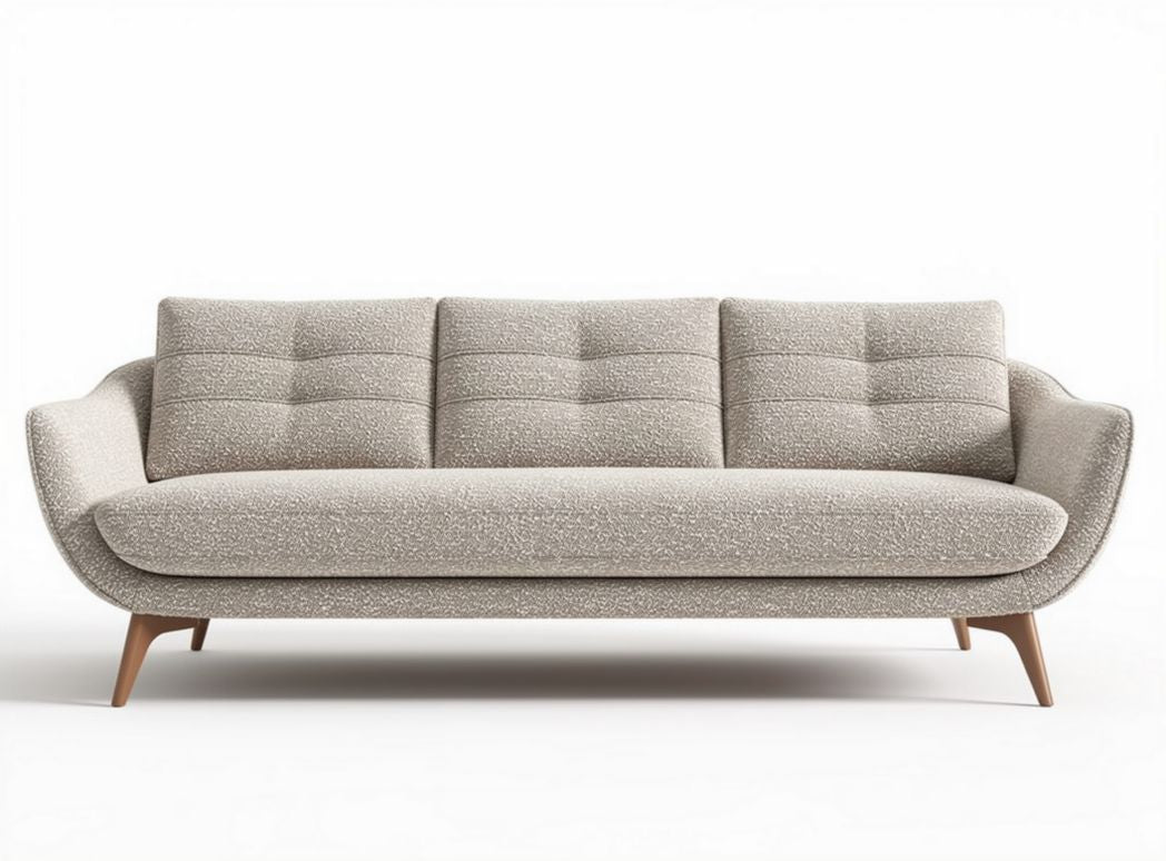 Fabric upholstered sofa with wooden legs in light gray color 200 x 80 x 85cm