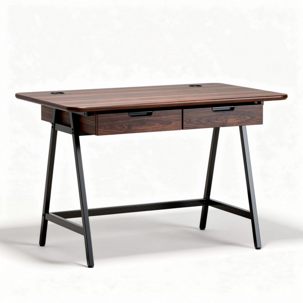 Wooden desk with metal legs and drawer storage for home office 120 x 60 x 75cm