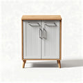 Wooden cabinet with two doors for storage in light gray and natural finish dimensions 60 x 40 x 80cm