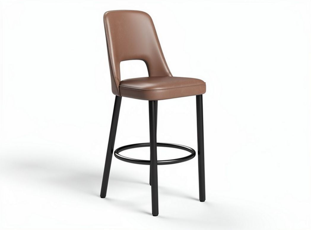 Brown leather bar stool with steel legs for indoor use 40 x 40 x 100cm