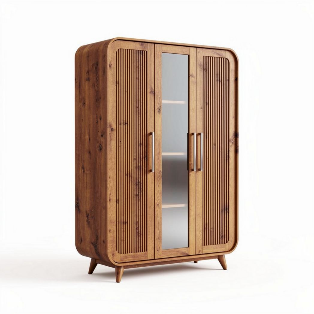 Wooden storage cabinet with glass doors and adjustable shelves 90 x 50 x 140cm