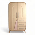Wooden wardrobe with pink accent design and three drawers 90 x 60 x 200cm