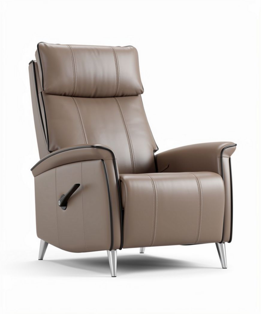Reclining chair with adjustable headrest leather upholstery and metal legs 80 x 80 x 110cm
